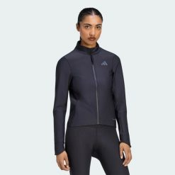 ZIMOWA KURTKA DO JAZDY NA ROWERZE CLIMAWARM. Czarne kurtki damskie Adidas, na zimę, l, bez wzorów, z dzianiny, bez kaptura. Za 799.00 zł.