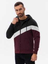 Bluza męska trzykolorowa rozpinana z kapturem - czarna V2. Czarne bluzy męskie Ombre Clothing, l, bez wzorów, z bawełny, z kapturem. W wyprzedaży za 59.99 zł.