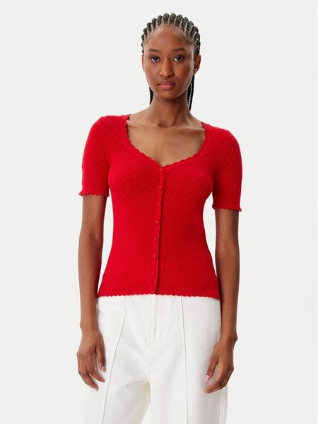 Morgan Bluzka 252-MSNAKE Czerwony Slim Fit. Czerwone bluzki damskie Morgan, xs, bez wzorów, z wiskozy, bez kołnierzyka, bez ramiączek. Za 149.99 zł.