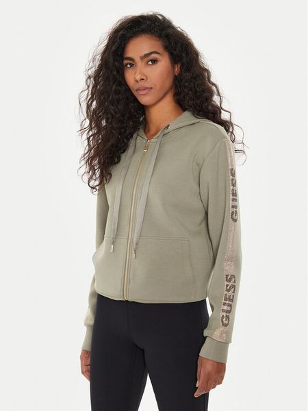 Guess Bluza W4YQ22 KBYE2 Zielony Regular Fit. Zielone bluzy damskie Guess, xs, z aplikacjami, z syntetyku, bez kaptura. Za 229.99 zł.