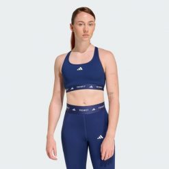Biustonosz TECHFIT. Niebieskie biustonosze Adidas, bez wzorów, z materiału. Za 179.00 zł.