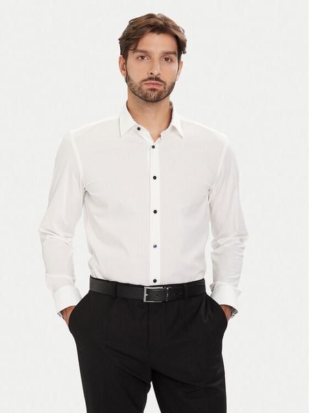 BOSS Koszula H-Hank 50549930 Biały Slim Fit. Białe koszule męskie Boss, m, bez wzorów, z bawełny, bez kołnierzyka, bez ramiączek. Za 299.99 zł.