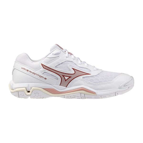 Damskie buty halowe Mizuno Wave Phantom. Białe obuwie sportowe damskie Mizuno, bez wzorów, z gumy, na fitness i siłownię, mizuno wave. Za 480.95 zł.