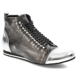 Srebrne Botki Libero Skórzane Buty Damskie. Szare botki damskie Libero, ze skóry, rockowe, bez obcasa, bez zapięcia. Za 219.00 zł.