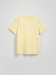 Bawełniany t-shirt regular - jasnożółty. Żółte t-shirty męskie Reserved, l, bez wzorów, z bawełny, bez kołnierzyka. W wyprzedaży za 29.99 zł.