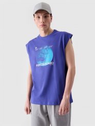 4F Tank top oversize z nadrukiem męski - fioletowy M. Fioletowe koszulki sportowe męskie 4f, m, bez wzorów, z bawełny, klasyczne, bez kołnierzyka. W wyprzedaży za 29.99 zł.