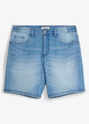 Lekkie szorty jeansowe z elastyczną wstawką w talii, relaxed fit. Niebieskie jeansy męskie bonprix. Za 37.99 zł.