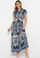 Niebieska Sukienka Maxi w Stylu Boho z Elastycznej Wiskozy Arnevia. Niebieskie sukienki damskie Born2be, na co dzień, s, bez wzorów, z wiskozy, boho, bez kołnierzyka, bez ramiączek, maxi, dopasowane. Za 49.99 zł.