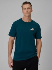 4F T-shirt regular gładki męski - turkusowy L. Niebieskie t-shirty męskie 4f, l, bez wzorów, z dresówki, biznesowe, bez kołnierzyka. Za 69.99 zł.