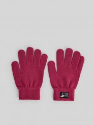 4F Rękawiczki dzianinowe dziecięce - różowe S/M. Fioletowe buty zimowe chłopięce 4f, bez wzorów, z dzianiny, bez zapięcia. Za 39.99 zł.