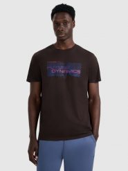 4F T-shirt regular z nadrukiem męski - brązowy M. Brązowe t-shirty męskie 4f, m, bez wzorów, z bawełny, biznesowe, bez kołnierzyka. Za 39.99 zł.