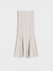 Spódnica z ozdobnymi przeszyciami - kremowy. Białe spódnice damskie Reserved, l, bez wzorów, z bawełny, dopasowane. W wyprzedaży za 35.99 zł.