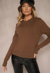Brązowy Casualowy Sweter z Wiskozą z Ozdobnymi Detalami z Cyrkonii Edaloriae. Brązowe swetry damskie Renee, m, bez wzorów, z wiskozy, casualowe, bez kołnierzyka, bez ramiączek, długie, bez kaptura. Za 99.99 zł.