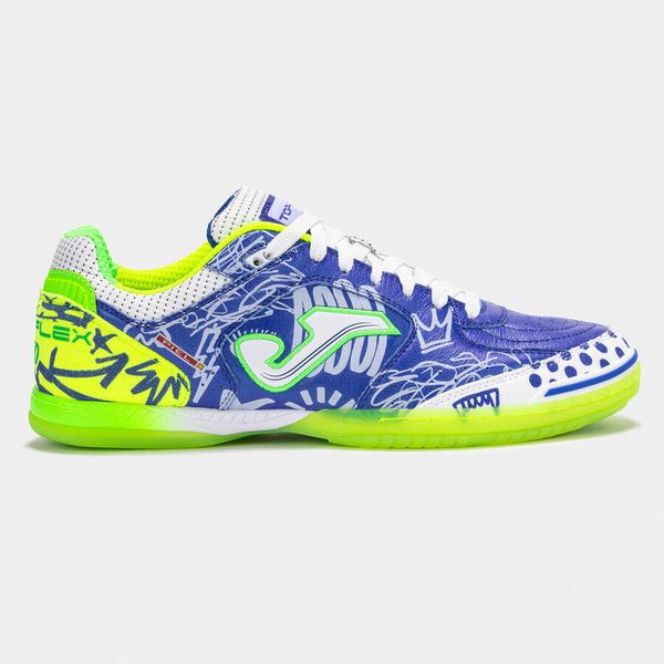 Buty piłkarskie halowe męskie Joma Top Flex 2564 Indoor Pito niebieskie. Niebieskie buty sportowe męskie Joma, bez zapięcia, do piłki nożnej. Za 299.99 zł.