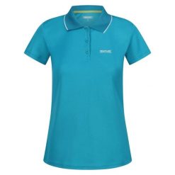 Damska koszulka polo Regatta Maverick V Active. Niebieskie koszulki sportowe damskie Regatta, bez wzorów, bez kołnierzyka, bez ramiączek, trekkingowe. Za 113.50 zł.