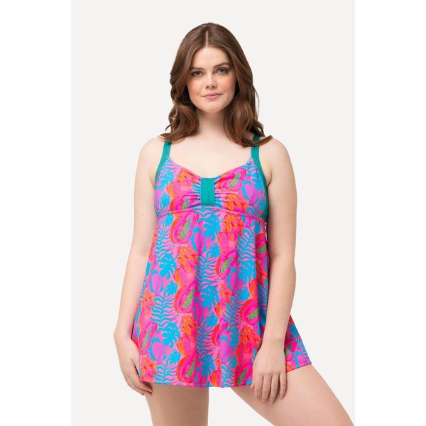 Damska Sukienka Kąpielowa neonowy nadruk w liście miękkie miseczki. Niebieskie kostiumy jednoczęściowe damskie Ulla Popken, l, bez wzorów, z elastanu, sportowe, plus size. Za 343.99 zł.