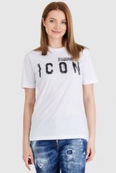 DSQUARED2 Biały t-shirt damski icon spray. Białe t-shirty damskie Dsquared2, s, bez wzorów, z bawełny, bez kołnierzyka. W wyprzedaży za 699.99 zł.