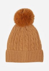 Brązowa Czapka z Pomponem Zdobiona Warkoczowym Splotem Vetizare. Brązowe czapki i kapelusze damskie Renee, z aplikacjami, ze splotem, eleganckie. Za 34.99 zł.