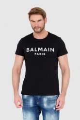 BALMAIN Czarny t-shirt męski ze srebrnym logo, Rozmiar S. Czarne t-shirty męskie Balmain, l, bez wzorów, bez kołnierzyka. W wyprzedaży za 1,299.99 zł.
