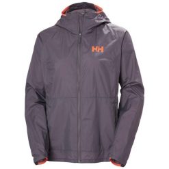 Kurtka przeciwdeszczowa damska Helly Hansen Roam Wind. Fioletowe kurtki sportowe damskie Helly Hansen, bez wzorów, bez kaptura, trekkingowe. Za 408.50 zł.