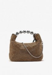Złota Mała Torebka z Cyrkoniami na Ramię z Ozdobnym Uchwytem Ediuna. Żółte torby na ramię damskie Renee, bez wzorów, eleganckie, małe, bez dodatków. Za 149.99 zł.