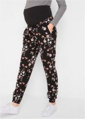 Lekkie spodnie ciążowe z wiskozy, loose fit. Czarne spodnie materiałowe damskie bonprix, bez wzorów, z wiskozy. Za 179.99 zł.