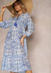 Niebieska Boho Sukienka o Rozkloszowanym Kroju z Wiązaniem przy Dekolcie i Falbankami Dimasie. Niebieskie sukienki dla dziewczynek Renee, bez wzorów, boho, bez ramiączek. Za 89.99 zł.
