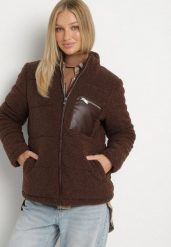 Brązowa Futrzana Kurtka Pikowana w Stylu Baranka Olettana. Brązowe kurtki damskie Born2be, l, bez wzorów, z futra, bez kaptura. Za 149.99 zł.
