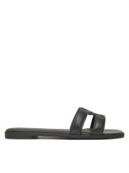 Tommy Hilfiger Klapki Th Logo Strap Mule FW0FW08671 Czarny. Czarne klapki damskie Tommy Hilfiger, bez wzorów, ze skóry, bez obcasa. Za 289.99 zł.