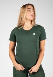 Koszulka bezszwowa fitness damska Gorilla Wear Neiro. Zielone koszulki sportowe damskie GORILLA WEAR, m, bez wzorów, bez kołnierzyka, bez ramiączek, na fitness i siłownię. Za 187.20 zł.