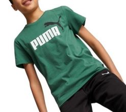 Dziecięca koszulka t-shirt dla chłopca bawełniana zielona PUMA. Zielone t-shirty dla chłopców Puma, bez wzorów, z bawełny, bez ramiączek. Za 39.99 zł.