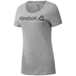 Koszulka sportowa damska Reebok Scoop Neck. Szare koszulki sportowe damskie Reebok, bez wzorów, bez kołnierzyka, bez ramiączek. Za 104.00 zł.