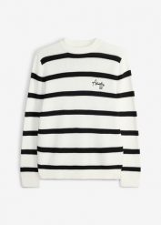 Cienki sweter z miękkiej bawełny organicznej. Białe swetry dla chłopców bonprix, bez wzorów, z bawełny, bez kołnierzyka, bez kaptura. Za 84.99 zł.