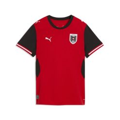 Damska koszulka domowa reprezentacji Austrii 2026 PUMA. Czarne koszulki sportowe damskie Puma, bez wzorów, bez kołnierzyka, bez ramiączek, do piłki nożnej. Za 429.00 zł.
