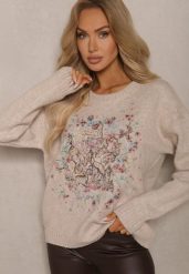 Brązowy Sweter z Kolorowym Haftem z Przodu Inavessa. Brązowe swetry damskie Renee, na zimę, bez wzorów, casualowe, bez kołnierzyka, bez ramiączek, długie, bez kaptura. Za 149.99 zł.