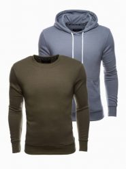 Zestaw bluz męskich BASIC - mix 2-pak V5 - Rozmiar: XXL. Zielone bluzy męskie Ombre Clothing, m, bez wzorów, z bawełny, bez kaptura. W wyprzedaży za 89.99 zł.