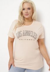 Różowy T-shirt z Ozdobnym Napisem Elimetis. Czerwone bluzki damskie Born2be, xl, bez wzorów, bez kołnierzyka. Za 34.99 zł.