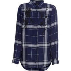 Bluzka w kratę z haftem bonprix czarny w kratę. Bluzki damskie bonprix. Za 49.99 zł.