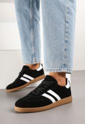 Czarne Sneakersy Tenisówki Skórzane z Paskami Alinira. Czarne obuwie sportowe damskie Renee, z aplikacjami, sportowe, bez zapięcia. Za 159.99 zł.