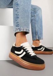 Czarne Sneakersy w Stylu Klasycznych Tenisówek na Grubej Podeszwie Grelritia. Czarne obuwie sportowe damskie Born2be, bez wzorów, z jeansu, tenisowe. Za 89.99 zł.
