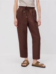 Spodnie jogger z lnem - brązowy. Brązowe spodnie materiałowe damskie Reserved, l, bez wzorów, z tkaniny. W wyprzedaży za 109.99 zł.