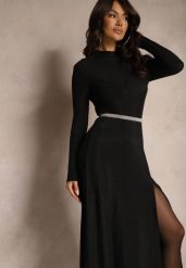 Czarna Elegancka Sukienka z Wiskozą i Brokatem Werista. Czarne sukienki damskie Renee, na zimę, l, bez wzorów, z materiału, eleganckie, bez kołnierzyka, bez ramiączek, maxi. Za 149.99 zł.