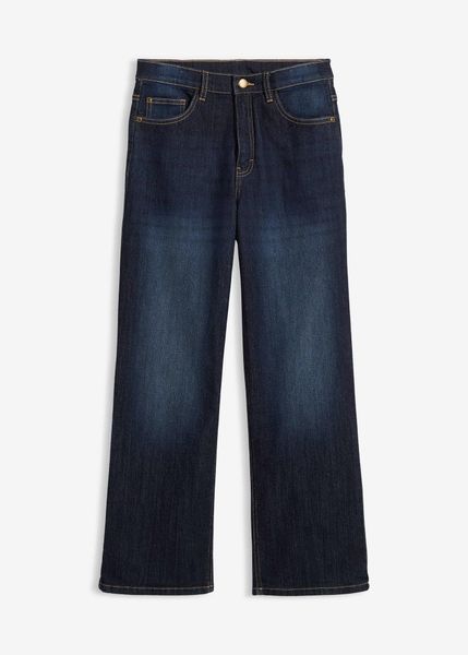 Dżinsy ocieplane, wide leg, z dżersejową podszewką, mid waist. Niebieskie jeansy dla dziewczynek bonprix, z dżerseju. Za 149.99 zł.
