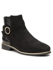 Jenny Fairy Botki WS5121-02 Czarny. Czarne botki damskie Jenny Fairy, z materiału, bez obcasa, na płaskiej podeszwie, bez zapięcia. Za 139.99 zł.