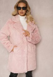 Różowy Jednorzędowy Płaszcz Futrzany Jarmila. Czerwone płaszcze damskie Renee, xl, bez wzorów, z futra, bez kaptura. Za 89.99 zł.