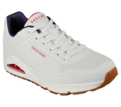 Buty do chodzenia męskie Skechers Uno Stand ON Air. Białe eleganckie półbuty Skechers, z gumy, biznesowe, bez zapięcia. Za 414.00 zł.