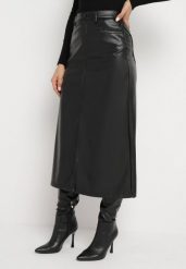 Czarna Trapezowa Spódnica Maxi z Ekoskóry i Rozcięciem Aramira. Czarne spódnice damskie Born2be, s, bez wzorów, ze skóry, maxi, trapezowe. Za 64.99 zł.