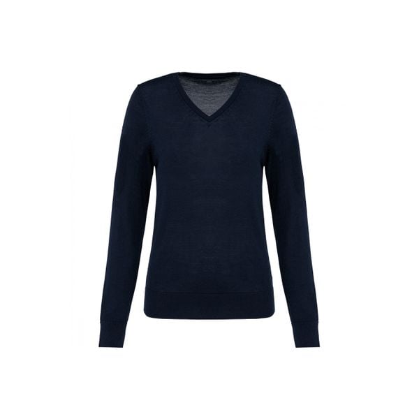 Damski sweter z merynosów z dekoltem v-neck Kariban Premium. Niebieskie swetry damskie KARIBAN, na zimę, bez wzorów, z wełny, eleganckie, bez kołnierzyka, bez ramiączek, bez kaptura. Za 297.00 zł.