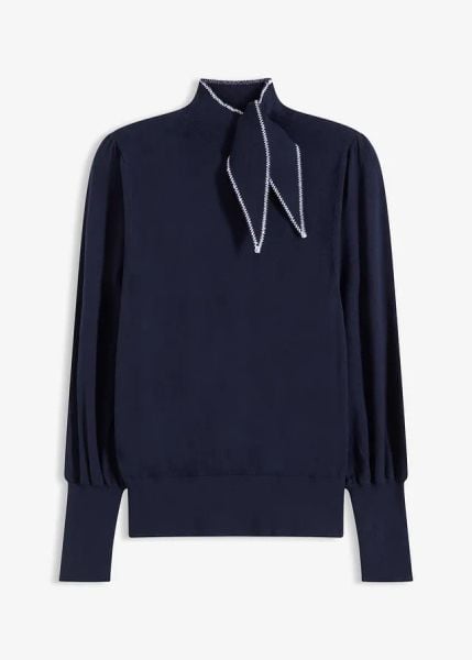 Sweter z mieszanki wiskozy. Niebieskie swetry damskie bonprix, bez wzorów, z wiskozy, eleganckie, bez kołnierzyka, bez ramiączek, bez kaptura. Za 124.99 zł.