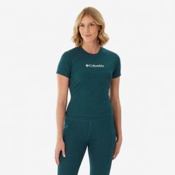Koszulka turystyczna damska Columbia Zero Move SS Tee Everblue. Koszulki sportowe damskie Columbia, s, bez wzorów, z materiału, sportowe, bez kołnierzyka. Za 129.99 zł.